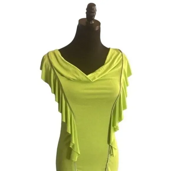 Alberto Makali Lime Green Ruffle Tunic with Decorative Zipper Detail, Size Small - Picture 12 of 12